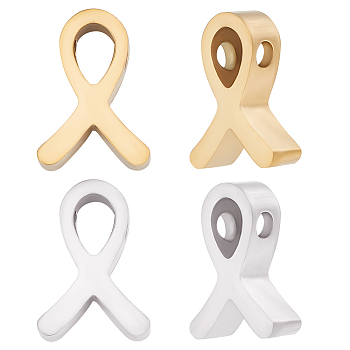 10Pcs 2 Colors 304 Stainless Steel Pendants, Awareness Ribbon, Golden & Stainless Steel Color, 12x9x3mm, Hole: 1.8mm, 5pcs/color
