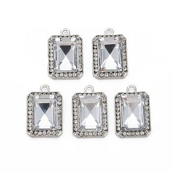 Alloy Pendants, with Crystal Rhinestone and Faceted Glass, Cadmium Free & Lead Free, Rectangle, Platinum, 21.5x14.5x6mm, Hole: 2mm