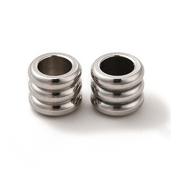 201 Stainless Steel European Beads, Large Hole Beads, Grooved Beads, Column, Stainless Steel Color, 6x7mm, Hole: 4.2mm