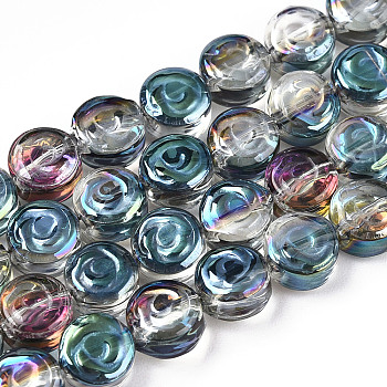 Half Rainbow Plated Electroplate Transparent Glass Beads Strands, Rose, Cadet Blue, 6x7x3.5mm, Hole: 1mm, about 110pcs/strand, 25.20 inch(64cm)
