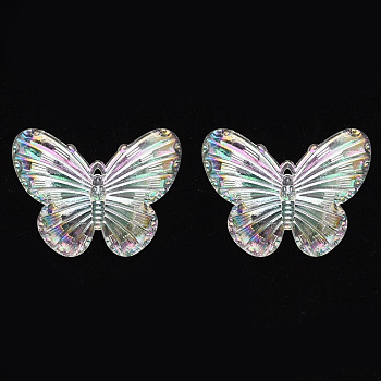 Electroplate Acrylic Pendants, AB Color Plated, Butterfly, Clear, 31x41x4mm, Hole: 1.2mm