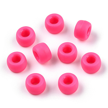 Opaque Plastic Beads, Frosted, Barrel, Camellia, 9x6mm, Hole: 3.8mm, about 1900pcs/500g