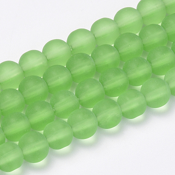 Transparent Glass Beads Strands, Frosted, Round, Light Green, 10mm, Hole: 1.5mm, about 33pcs/strand, 12.9 inch