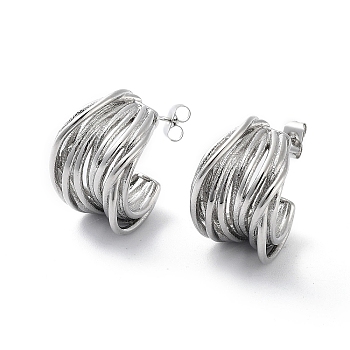 304 Stainless Steel Stud Earrings, Split Earrings, Half Hoop Earrings, Stainless Steel Color, 19.5x12.5mm
