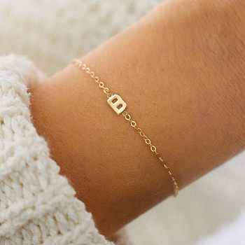 Simple Style Alloy Letter Link Bracelets, Cable Chain Jewelry for Women, Gold, Letter B, 7-7/8 inch(20cm)