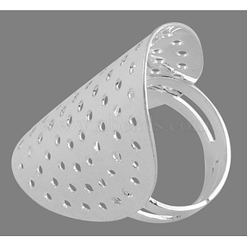 Adjustable Sieve Ring Bases, Brass, Nickel Free, Silver Color Plated, Ring: 17mm inner diameter, Pendant: 19mm wide, 35mm long(X-EC949-NFS)
