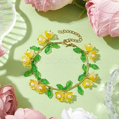 Flower Glass & Acrylic Charm Bracelets(BJEW-JB10443-05)-2