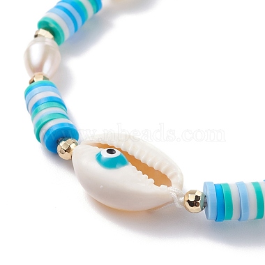 Coquillage naturel avec mauvais œil et bracelet en perles tressées(BJEW-TA00049-02)-4