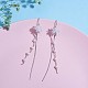 Anti-Tarnish Crystal Rhinestone Flower with Shell Pearl Beaded Tassel Dangle Earrings(JE1040A)-4