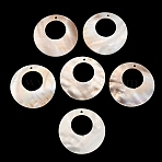 Natural Freshwater Shell Pendants, Flat Round Charm, Seashell Color, 40x1.5~3.5mm, Hole: 1.8mm(SH-CBA93AD-14B)