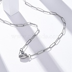 304 Stainless Steel Double-Sided Magnetic Heart Pendant Paperclip Chain Necklaces, Platinum, 18.31 inch(46.5cm)(NJEW-U028-02P)