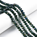 Electroplate Glass Beads Strands, AB Color Plated, Faceted, Rondelle, Dark Green, 8x6mm, Hole: 1mm, about 60~62pcs/strand, 39~40cm(EGLA-A034-T8mm-B28)