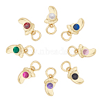 Brass Micro Pave Cubic Zirconia Pendants, with Jump Ring, Baby Foot, Real 18K Gold Plated, Mixed Color, 10.5x6x2.2mm, Ring: 5x0.8mm, Hole: 3mm, 8 colors, 2pcs/color, 16pcs/box(KK-FH0001-73G)