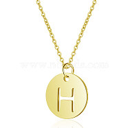 201 Stainless Steel Initial Pendants Necklaces, with Cable Chains, Flat Round with Letter, Golden, Letter.H, 16.3 inch(40cm), 1mm(NJEW-S069-TN508-H)
