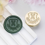 Golden Tone Round Wax Seal Brass Stamp Heads, for Wax Seal Stamp, Flower with Letter Pattern, Letter X, 20x14mm, Inner Diameter: 7mm(AJEW-Z034-02G-X)