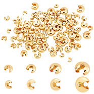AHADERMAKER 120Pcs 4 Style Brass Crimp Beads Covers, Cadmium Free & Lead Free, Real 18K Gold Plated, 4~7.5x3.5~7x2~5mm, hole: 2~3mm, 30pcs/style(KK-GA0001-36A)