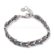 Natural Map Stone Beaded Bracelets, Synthetic Magnetic Hematite Tile Bracelet, 9-1/8 inch(23cm)(BJEW-P339-03P-05)