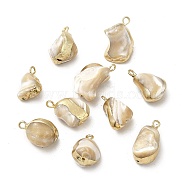 Natural Trochus Shell Pendants, Nuggets Charms, with Light Gold Tone Brass Findings, PapayaWhip, 14.5~20.5x9.5~13x8~12mm, Hole: 1.8mm(BSHE-E025-04LG)