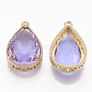 Faceted Glass Pendants, with Golden Tone Brass Open Back Settings, Teardrop, Lilac, 23x15.5x6.5mm, Hole: 1.5mm(GLAA-T010-016D)