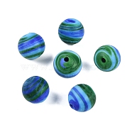 Opaque Handmade Lampwork Beads, Stripe, Round, Dodger Blue, 12mm, Hole: 1.6mm(BLOW-D006-03E)