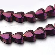 Electroplate Non-magnetic Synthetic Hematite Bead Strands, Heart, Purple Plated, 6x6x3mm, Hole: 1mm, about 71pcs/strand, 15.7 inch(G-F300-22A-04)