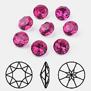 Pointed Back & Back Plated K9 Glass Rhinestone Cabochons, Grade A, Faceted, Flat Round, Fuchsia, 8x4.5mm(RGLA-J012-8mm-502)