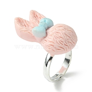 Bunny Resin Finger Ring, Silver Brass Adjustable Ring, Misty Rose, Inner Diameter: 14.5mm(RJEW-JR00638-03)