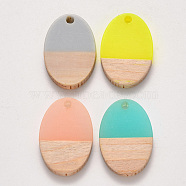 Resin & Wood Pendants, Waxed, Oval, Mixed Color, 23x15.5x3~4mm, Hole: 2mm(X-RESI-S384-007A)