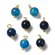 Dyed Natural Agate Round Charms with Real 18K Gold Plated Brass Loops, Dodger Blue, 10.5~11.5x5.5~6mm, Hole: 1.5~1.6mm(KK-P242-09A-G01)