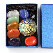 7 Chakra Healing Crystal Stones Kits, Including 7 Tumbled Spiritual Chakra Thumb Stones and 1 Necklace, Colorful, 88x68x35mm(WG54499-01)