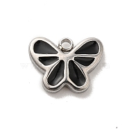 304 Stainless Steel Enamel Charms, Butterfly Charm, Stainless Steel Color, Black, 7x9.5x2mm, Hole: 1.2mm(STAS-B074-07P-01)