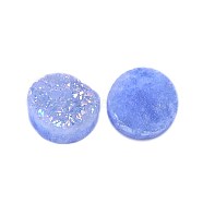 Electroplate Natural Druzy Crystal Cabochons, Flat Round, Dyed, Cornflower Blue, 8x3~6mm(G-L047-8mm-18)