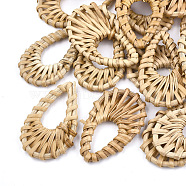 Handmade Reed Cane/Rattan Woven Pendants, For Making Straw Earrings and Necklaces, teardrop, BurlyWood, 47~54x29~35x4~5mm, Hole: 11~16x23~28mm(WOVE-T005-17)