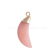 Natural Pink Jade Dyed Pendants, Faceted Moon Charms, with Golden Plated Brass Findings, 25x10mm(PW-WG32337-07)