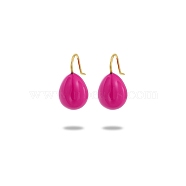 304 Stainless Steel Enamel Teardrop Dangle Earrings for Women, Golden, Fuchsia, 20.5x10.5mm(EJEW-U023-01G-04)