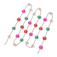 Colorful Glass Beaded Flower Link Chains, with 304 Stainless Steel Cable Chains, Golden, 101x11x4.5mm, about 3.20 Feet(0.98m)/Strand(AJEW-JB01209-01)