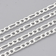304 Stainless Steel Figaro Chains, Unwelded, with Spool, Silver Color Plated, 3mm, Link: 6x3x0.8mm and 4x3x0.8mm, about 32.8 Feet(10m)/roll(CHS-T002-05A)