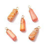 Natural Imperial Jasper Pendants, with Golden Tone Copper Wire Wrapped, Dyed, Trapezoid, 28~30x8.5~10.5x8.5~11mm, Hole: 3~3.3mm(PALLOY-JF01630)