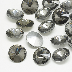 Pointed Back Glass Rhinestone Cabochons, Rivoli Rhinestone, Back Plated, Faceted, Cone, Black Diamond, 14x7mm(RGLA-T086-14mm-03)