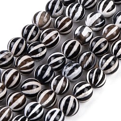 Tibetan Style dZi Beads Strands, Etched Line Natural Agate Beads, Dyed & Heated, Round with Striped Pattern, Coconut Brown, 6~6.5mm, Hole: 0.9mm, about 65pcs/strand, 15.35 inch(39cm)(G-C133-A01-01)