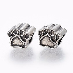 304 Stainless Steel European Beads, Enamel Settings, Large Hole Beads, Paw Print, Antique Silver, 9x10.5x8mm, Hole: 5mm(STAS-O095-26AS)