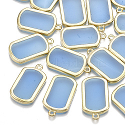 Epoxy Resin Pendants, with Alloy Open Back Bezel, Rectangle, Light Gold, Dodger Blue, 27x15x2.5mm, Hole: 1.8mm(PALLOY-T056-55E)