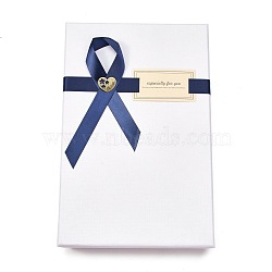 Rectangle Cardboard Gift Boxes, Bridesmaid Gift boxes, with Bowknot & Lids, for Birthday, Wedding, Baby Shower, White, 23x15.1x3.9cm(CON-C010-03B)