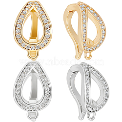 Beebeecraft 8Pcs 2 Colors Brass Micro Pave Clear Cubic Zirconia Fold Over Clasps, Teardrop, for Pearl Jewelry Making, Platinum & Real 18K Gold Plated, 13.5x8.5x8mm, Hole: 1mm, 4pcs/color(KK-BBC0008-75)