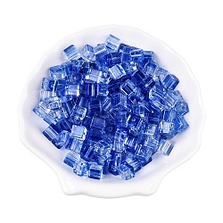 Baking Paint Transparent Glass Beads, Cube, Royal Blue, 6.5~7x6~6.5x6~6.5mm, Hole: 1.5mm, about 1690pcs/1000g(DGLA-N005-01A-02)