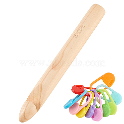DIY Knitting Tools, including 10Pcs 10 Colors ABS Plastic Knitting Crochet Locking Stitch Markers Holder, 1Pc Wood Crochet Hooks, Mixed Color, 20x2.4cm(DIY-CL0002-61B)