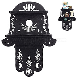 Hanging Wooden Crystal Display Shelf, Black Crystal Holder Stand, Rustic Divination Pendulum Storage Rack, Witch Stuff, Easy to Assemble, Hamsa Hand Pattern, 300x220x70.5mm(DJEW-WH0038-65C)