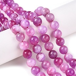 Dyed Natural White Jade Beads Strands, Two Tone, Round, Orchid, 10x10mm, Hole: 1mm, about 38~39pcs/strand, 14.96~15.6''(38~39cm)(G-T138-10mm-210-12)