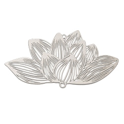 201 Stainless Steel Laser Cut Lotus Flower Links Connector Charms, Stainless Steel Color, 39x70.5x0.3mm, Hole: 1.7mm(STAS-S147-06)