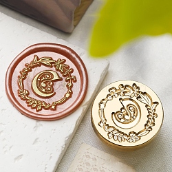 Golden Tone Wax Seal Brass Stamp Head, Flower with Letter Pattern, for Wax Seal Stamp, Letter C, 24x14mm, Inner Diameter: 7mm(DIY-B079-01G-C)